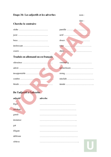 Arbeitsblatt Etape 34 Französisch Grammatik