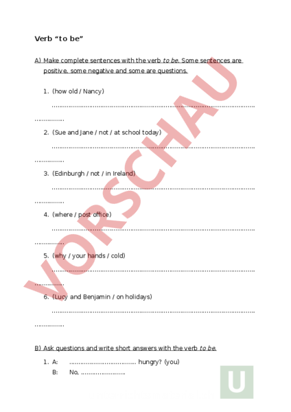 Arbeitsblatt Verb To Be Englisch Grammatik