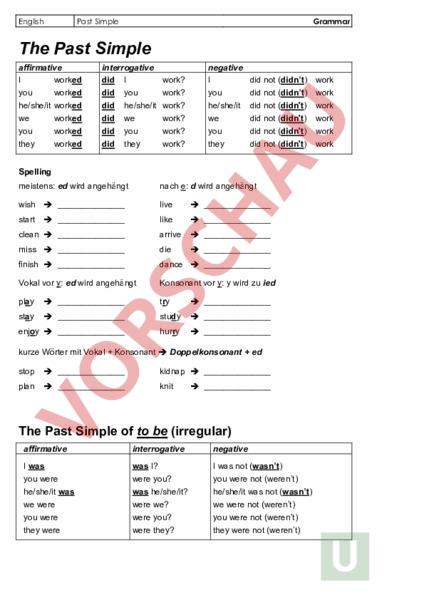 Arbeitsblatt Past Simple Englisch Grammatik