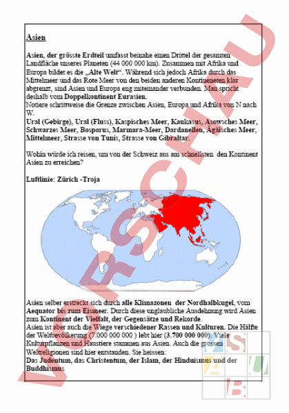 Arbeitsblatt Einführung Asien Lösungen Geographie Asien
