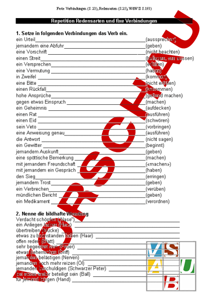 Arbeitsblatt Redewendungen Deutsch Wortschatz