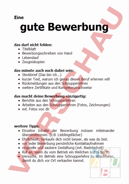 Arbeitsblatt: Eine gute Bewerbung - Diverses / Fächerübergreifend - Spiele