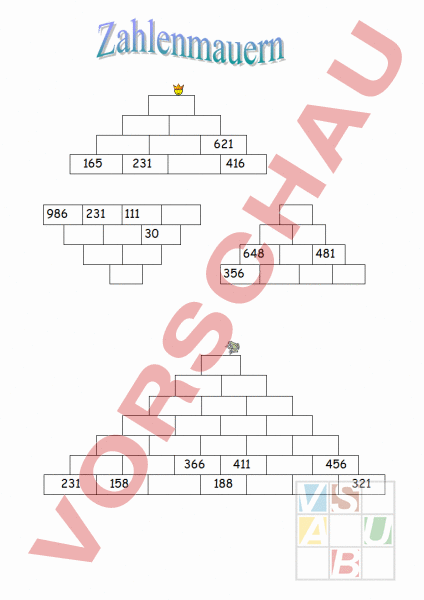 Arbeitsblatt Zahlenmauern Bis Und über 1000 Mathematik Addition