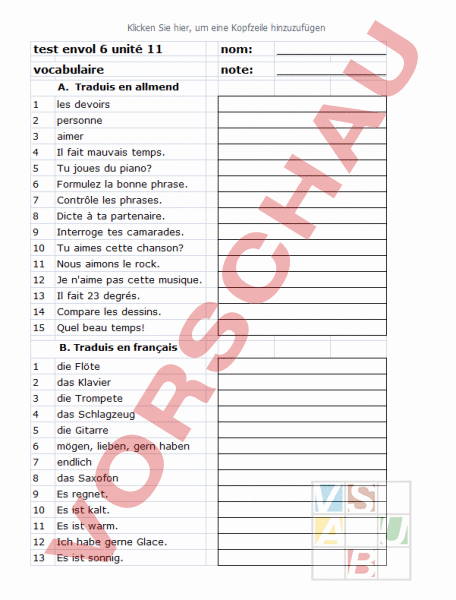 Arbeitsblatt Envol Unit Xls Franz Sisch Wortschatz