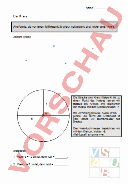 Arbeitsblatt: Der Kreis - Geometrie - Körper / Figuren