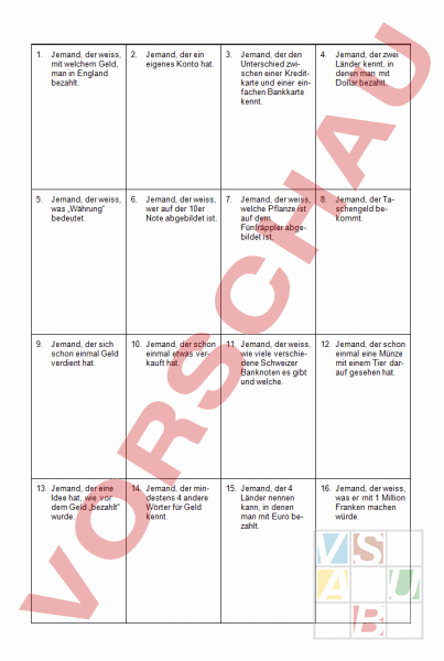 Arbeitsblatt Umfrage Zu Vorwissen Geld Diverses Facherubergreifend Gemischte Themen