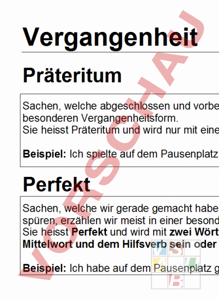 Arbeitsblatt: Merkblatt - Vergangenheit - Deutsch - Erstlesen
