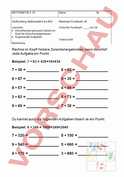 Arbeitsblatt: Schriftliche Multiplikation - Mathematik - Multiplikation