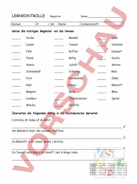 Arbeitsblatt: Begleiter - Deutsch - Grammatik