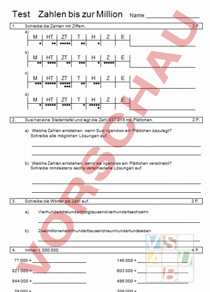 Arbeitsblatt: Bis Zur Million - Mathematik - Zahlenbereiche