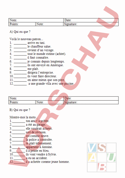 Arbeitsblatt: Qui ou que - Französisch - Grammatik