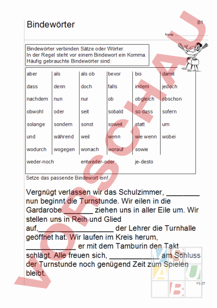 Arbeitsblatt: Bindewörter - Deutsch - Grammatik