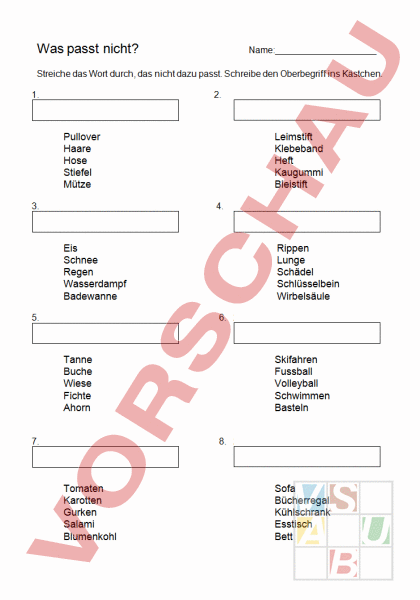 Arbeitsblatt Oberbegriffe Finden Welches Wort Passt Nicht Dazu Deutsch Wortschatz