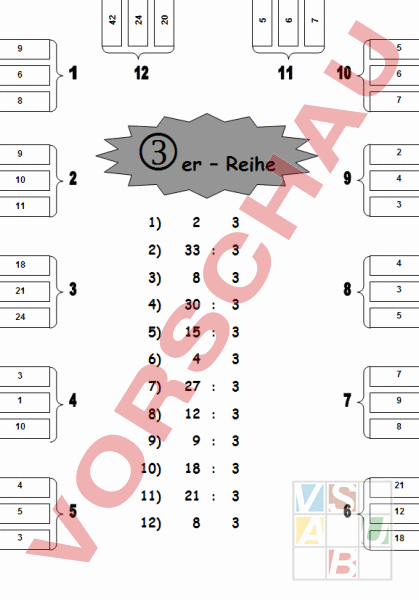 3er Reihe Arbeitsblatt
 Arbeitsblatt 3er Reihe Übungsblatt mit Selbstkontrolle Mathematik