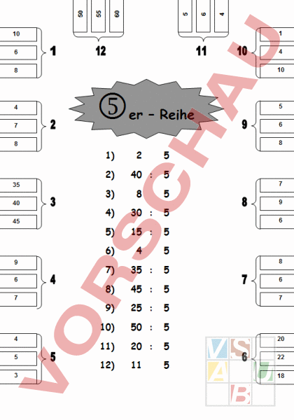 5er Reihe Arbeitsblatt
 Arbeitsblatt 5er Reihe Übungsblatt mit Selbstkontrolle Mathematik