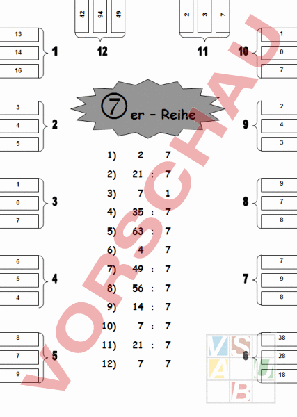 7er Reihe Arbeitsblatt
 Arbeitsblatt 7er Reihe Übungsblatt mit Selbstkontrolle Mathematik