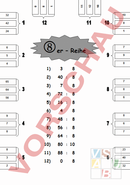 8er Reihe Arbeitsblatt
 Arbeitsblatt 8er Reihe Übungsblatt mit Selbstkontrolle Mathematik