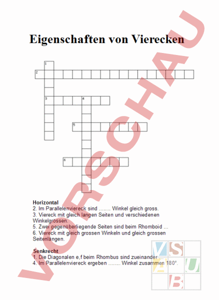 Arbeitsblatt Vierecke Kreuzworträtsel Geometrie Körper Figuren 7541