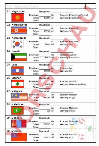 Arbeitsblatt Staaten Asiens 3 Teil Geographie Asien