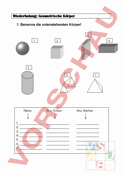 Arbeitsblatt Geometrische Körper
 Arbeitsblatt Geometrische Körper Geometrie Körper Figuren