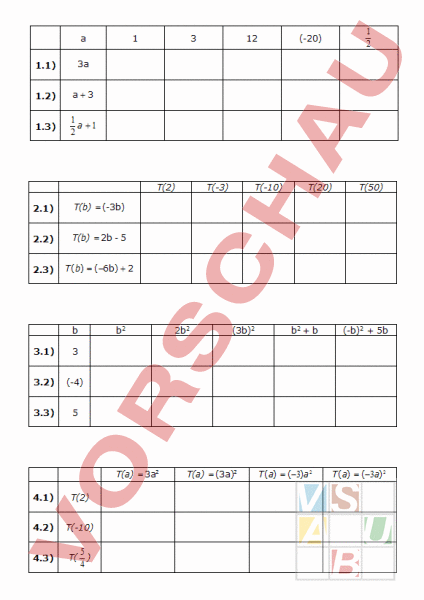 Arbeitsblatt: Terme und ihr Wert - Mathematik - Algebra