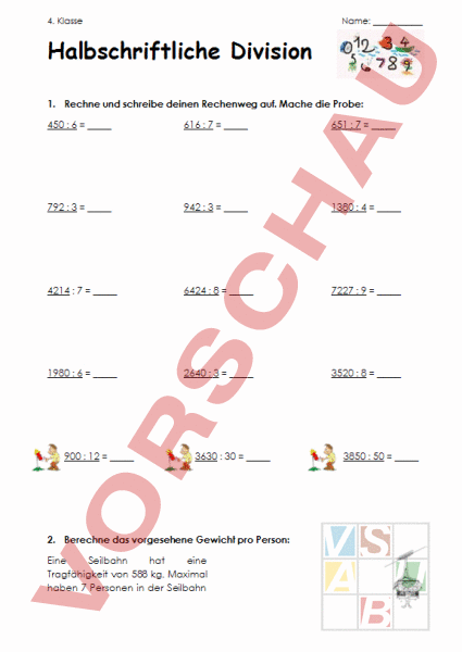 Arbeitsblatt: Halbschriftliche Division - Mathematik - Division