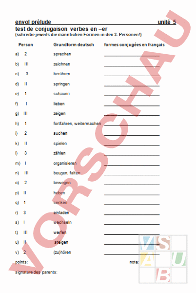 Arbeitsblatt Envol Prelude Unite Franz Sisch Grammatik