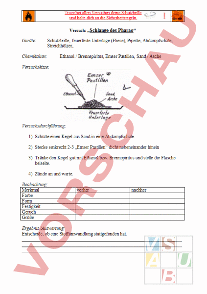 chemie experiment schlange des pharao