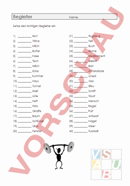 Arbeitsblatt: Begleiter - Deutsch - Grammatik