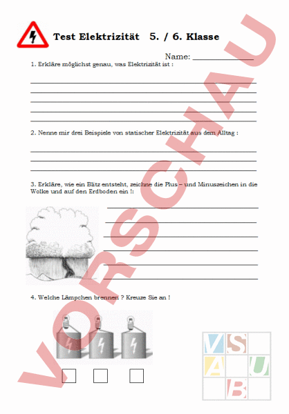 Arbeitsblatt Test Elektrizität Physik Elektrizität Magnetismus