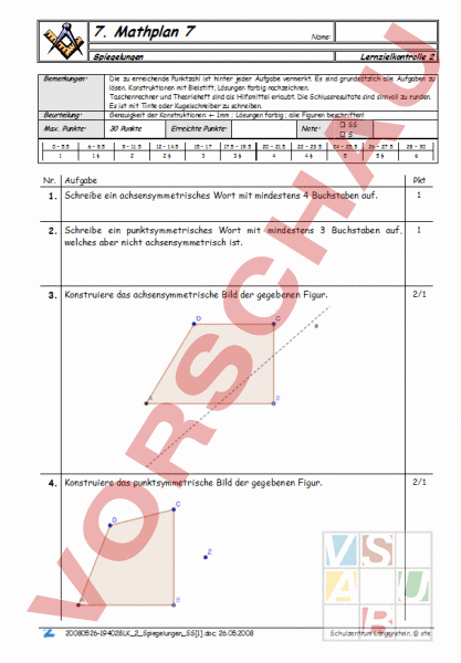 Arbeitsblatt: Test Achsen- Und Punktspiegelung - Geometrie - Spieglen