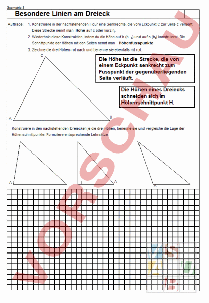 Arbeitsblatt H Hen Im Dreieck Geometrie Anderes Thema