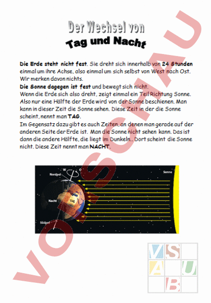 Arbeitsblatt Entstehung Von Tag Und Nacht Geographie Anderes Thema