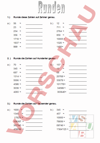 Arbeitsblatt Runden
 Arbeitsblatt Runden auf 10er 100er 1000er Mathematik Anderes Thema