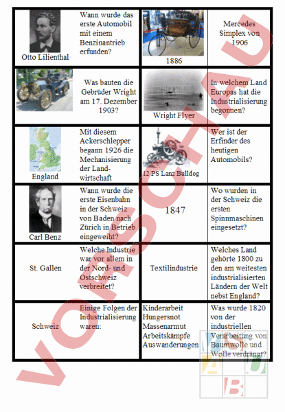 Arbeitsblatt: Industrialisierung - Geschichte - Neuzeit
