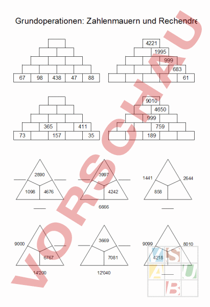 Arbeitsblatt Grundoperationen Zahlenmauern Und Rechendreiecke Mathematik Gemischte Themen
