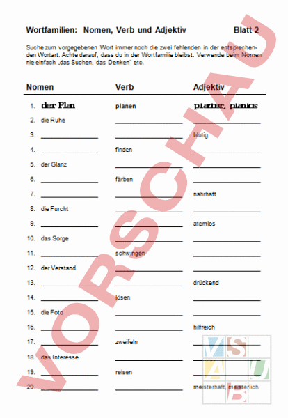 Arbeitsblatt: Wortarten: Nomen-Adjektiv-Verb Arbeitsblatt2 - Deutsch ...