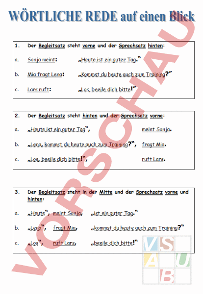 Arbeitsblatt Wörtliche Rede
 Arbeitsblatt Wörtliche Rede Deutsch Grammatik