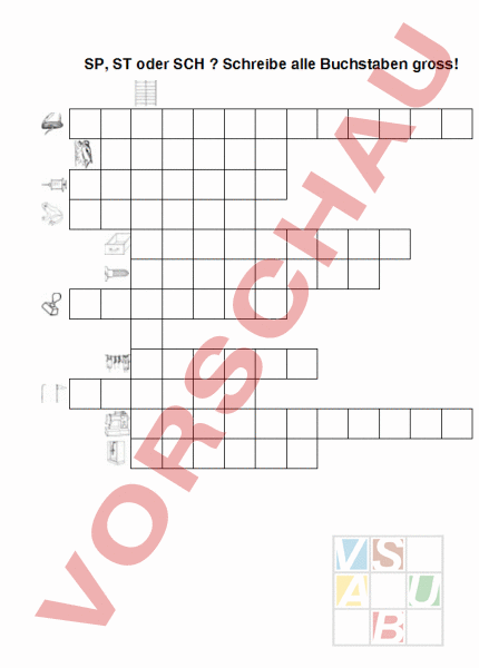 Arbeitsblatt: Sp-ST-SCH Kreuzworträtsel - Deutsch - Rechtschreibung