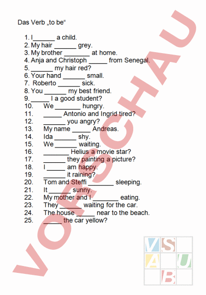 Englisch Übungen To Be Arbeitsblätter
 Arbeitsblatt to be Englisch Grammatik