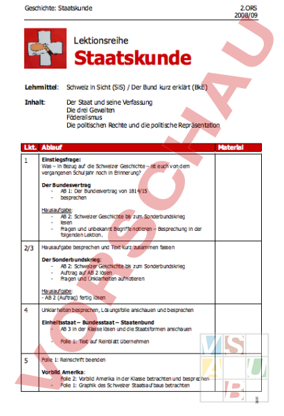 Arbeitsblatt: Staatskunde - Lektionsplanung - Geschichte - Politik