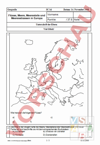 Karte der europäischen Meere und Flüsse