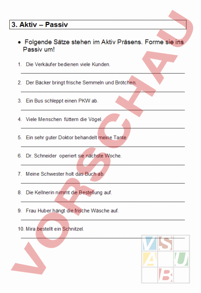 Arbeitsblatt: Aktiv -Passiv - Deutsch - Grammatik