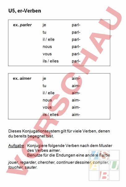 Arbeitsblatt: U5 er-Verben - Französisch - Grammatik