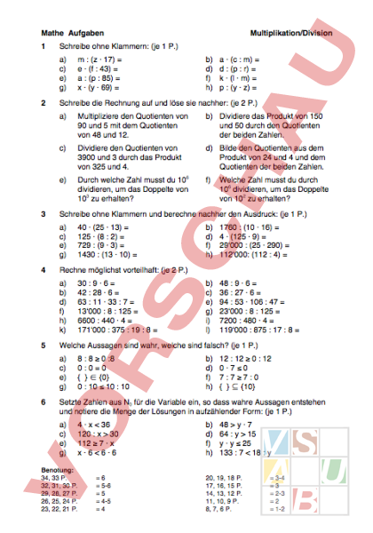 Arbeitsblatt: Multiplikation/Division - Mathematik ...