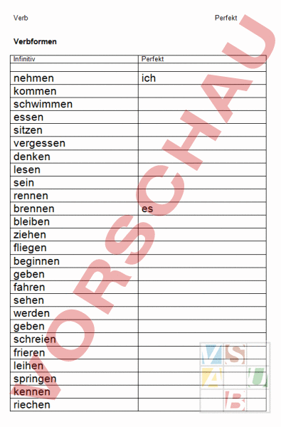 Arbeitsblatt: Perfektformen - Deutsch - Grammatik