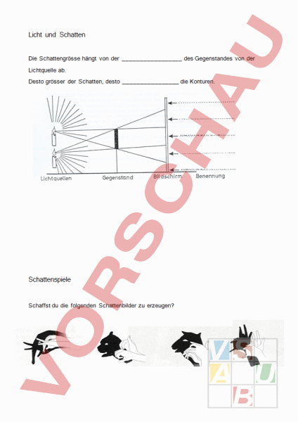 Arbeitsblatt: Licht und Schatten - Physik - Optik