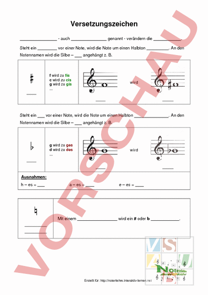 Arbeitsblatt: Versetzungszeichen - Musik - Musiktheorie / Noten