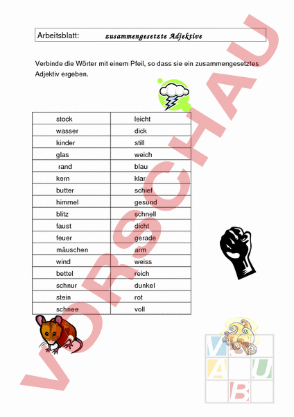 Arbeitsblatt: zusammengesetzte Adjektive - Deutsch - Grammatik