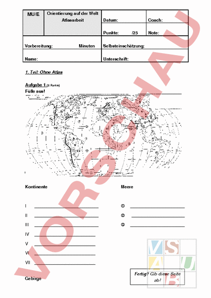 Arbeitsblatt: Orientierung auf der Welt / Atlasarbeit - Geographie - Kartographie / Gradnetz